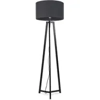 Lottie Tripod Floor Lamp with Charcoal Fabric Drum Shade - Black, Wood