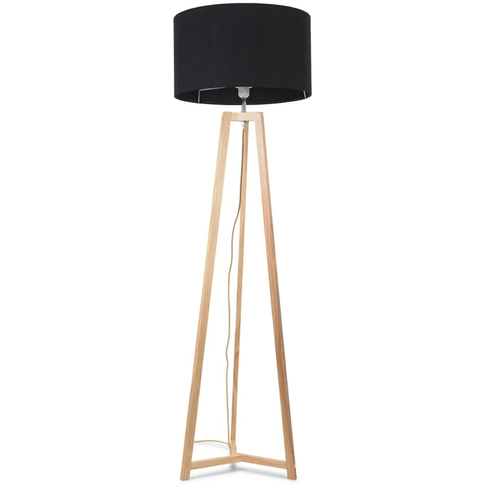Lottie Tripod Floor Lamp with Drum Shade - Black, Wood