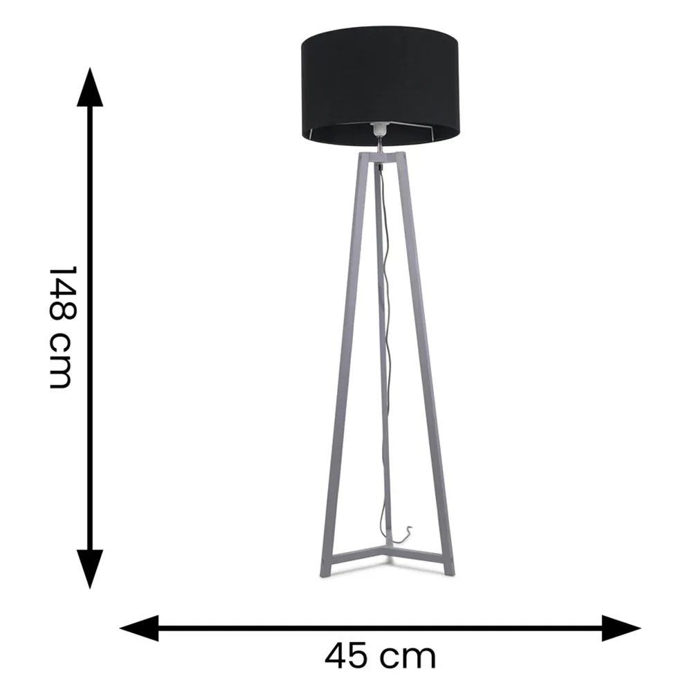 Lottie Tripod Floor Lamp with Drum Shade - Black, Wood