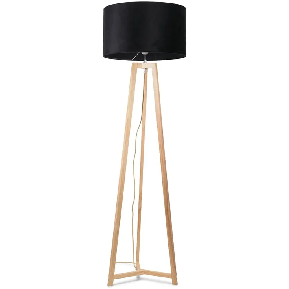 Lottie Tripod Floor Lamp with Drum Shade - Black, Wood