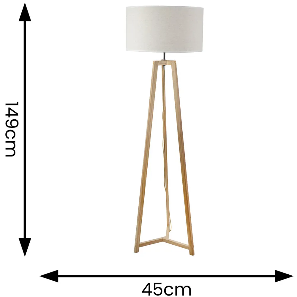 Lottie Tripod Floor Lamp with Drum Shade - Cream, Wood