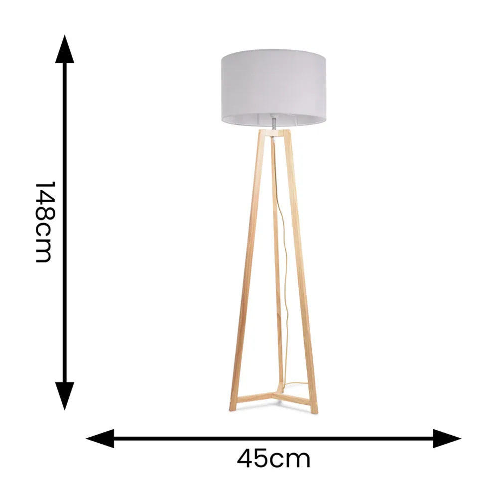 Lottie Tripod Floor Lamp with Drum Shade - Cream, Wood