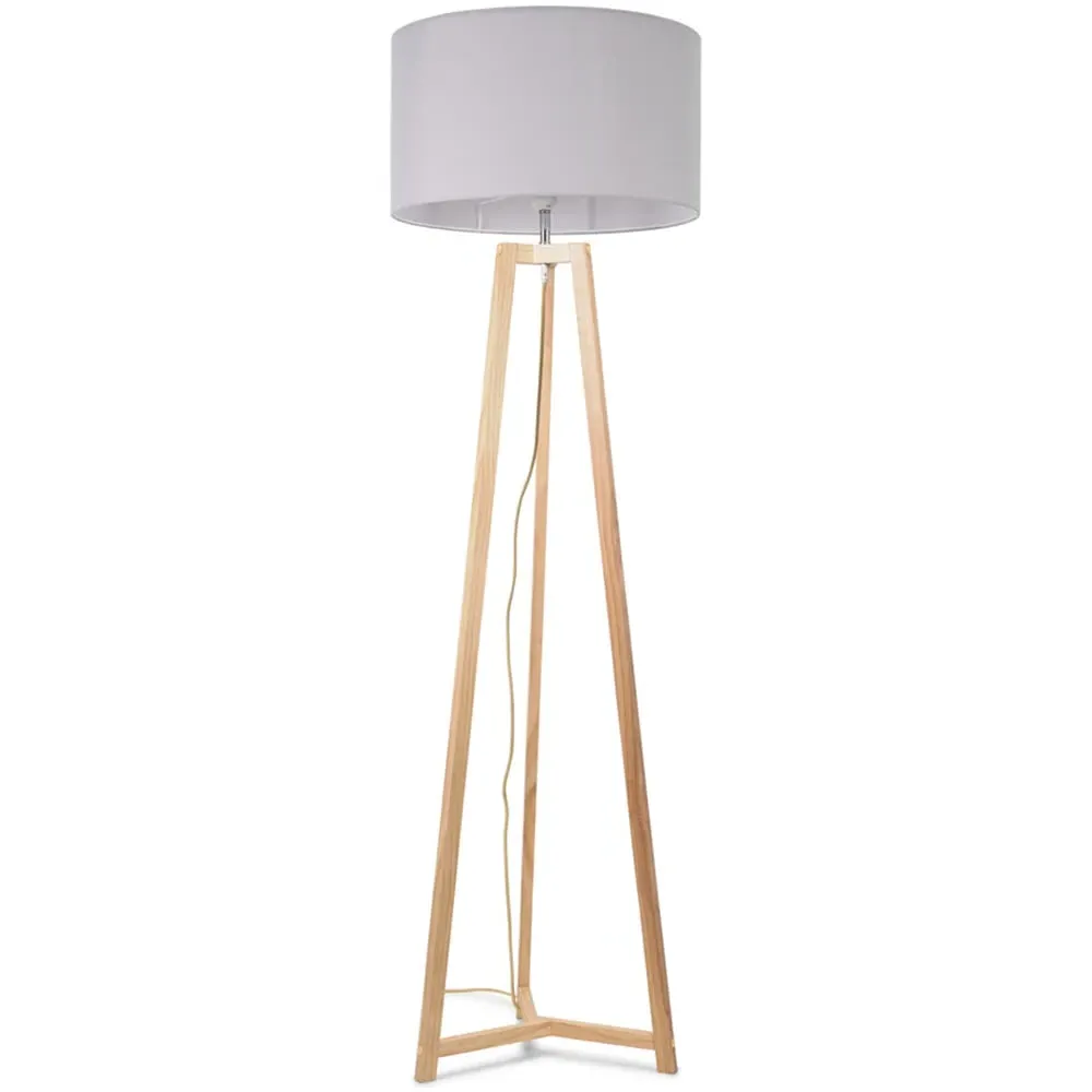 Lottie Tripod Floor Lamp with Drum Shade - Cream, Wood