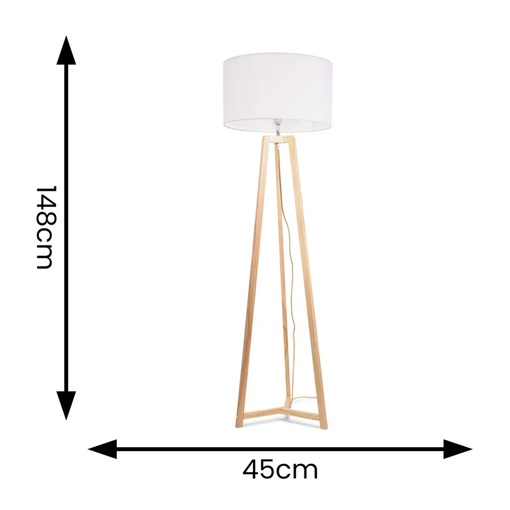 Lottie Tripod Floor Lamp with Drum Shade - Cream, Wood