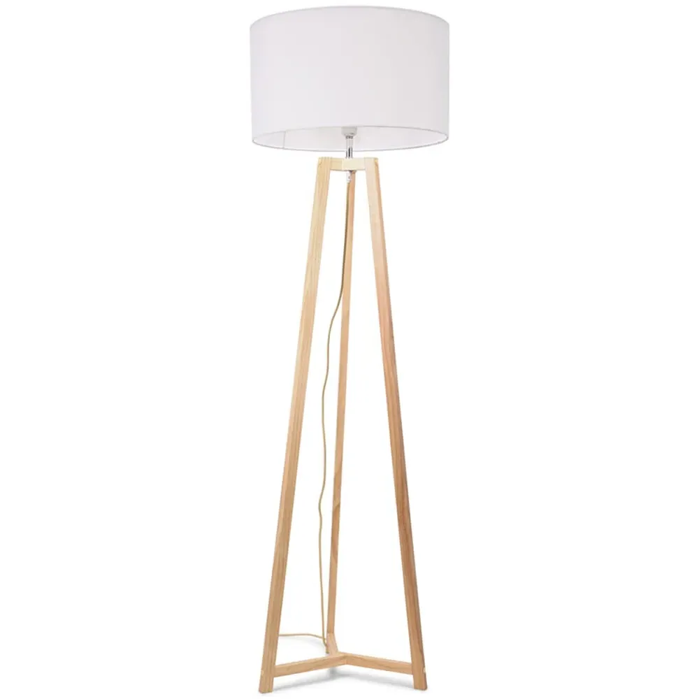 Lottie Tripod Floor Lamp with Drum Shade - Cream, Wood