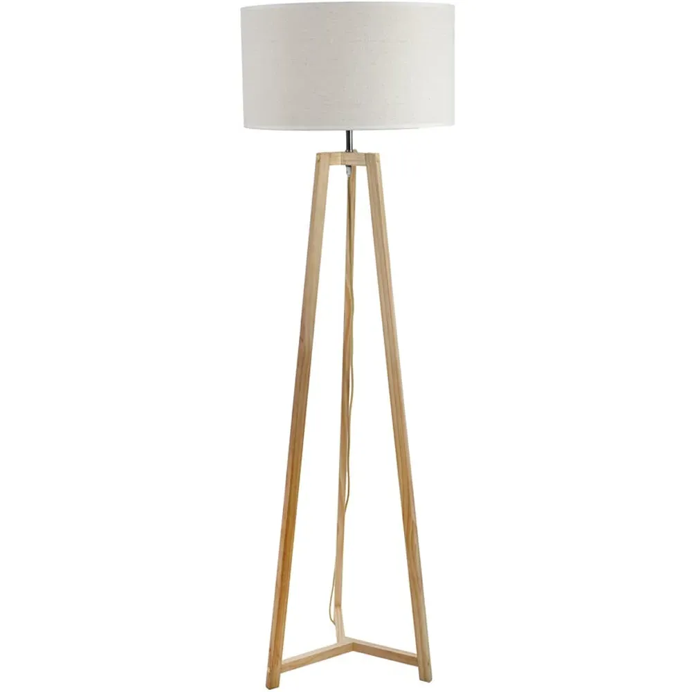 Lottie Tripod Floor Lamp with Drum Shade - Cream, Wood