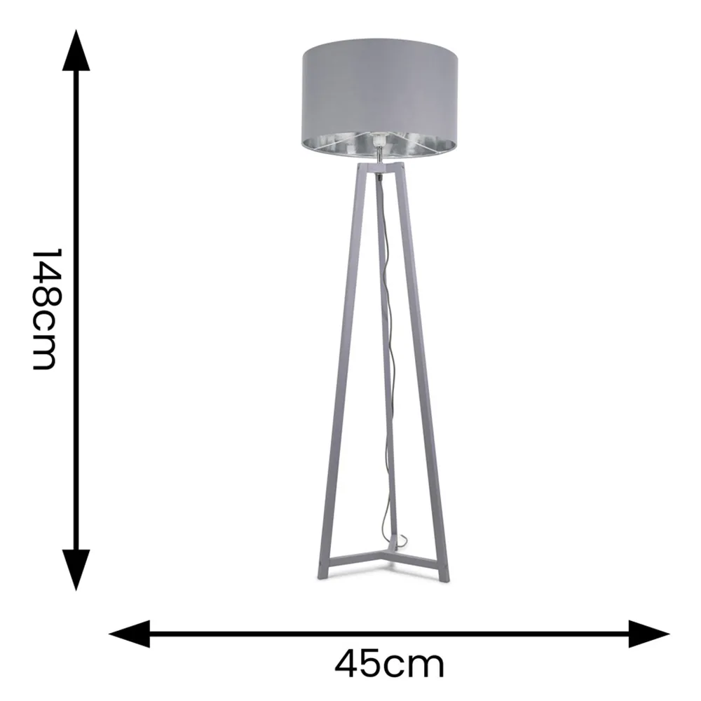 Lottie Tripod Floor Lamp with Drum Shade - Grey, Wood