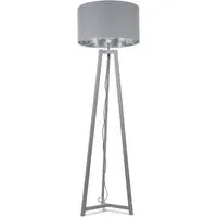 Lottie Tripod Floor Lamp with Drum Shade - Grey, Wood