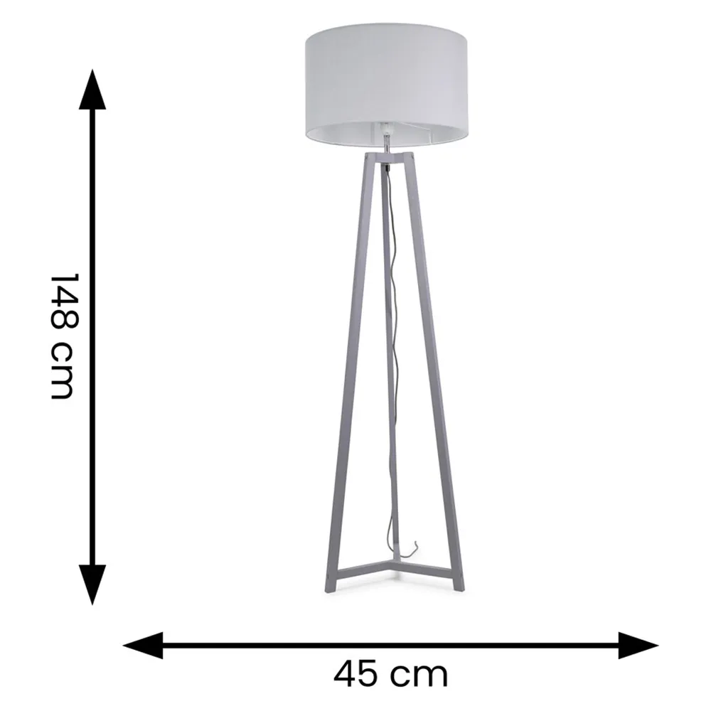 Lottie Tripod Floor Lamp with Drum Shade - Grey, Wood