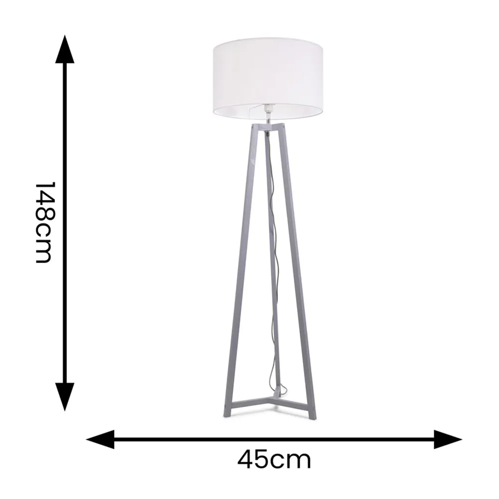 Lottie Tripod Floor Lamp with Drum Shade - Grey, Wood