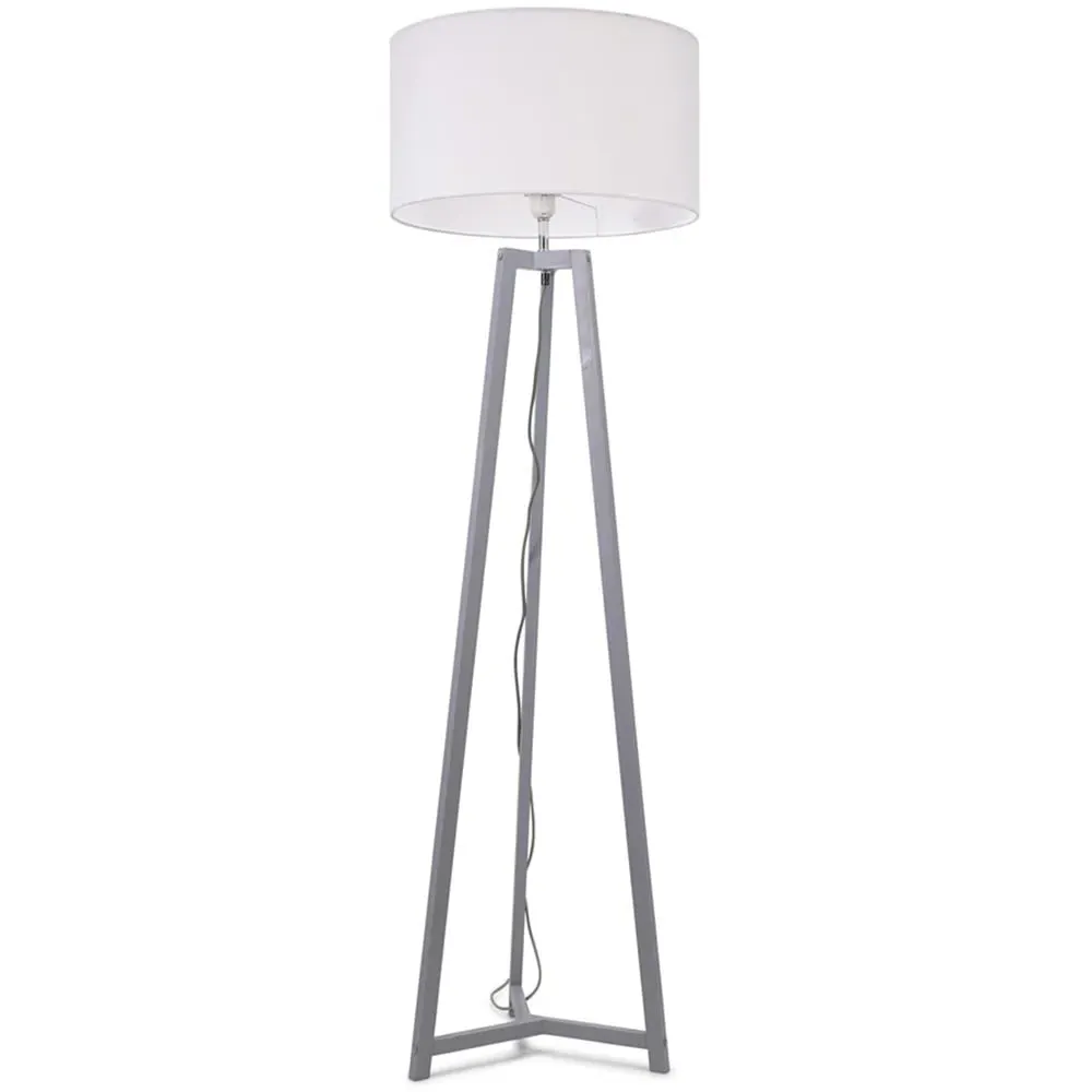 Lottie Tripod Floor Lamp with Drum Shade - Grey, Wood