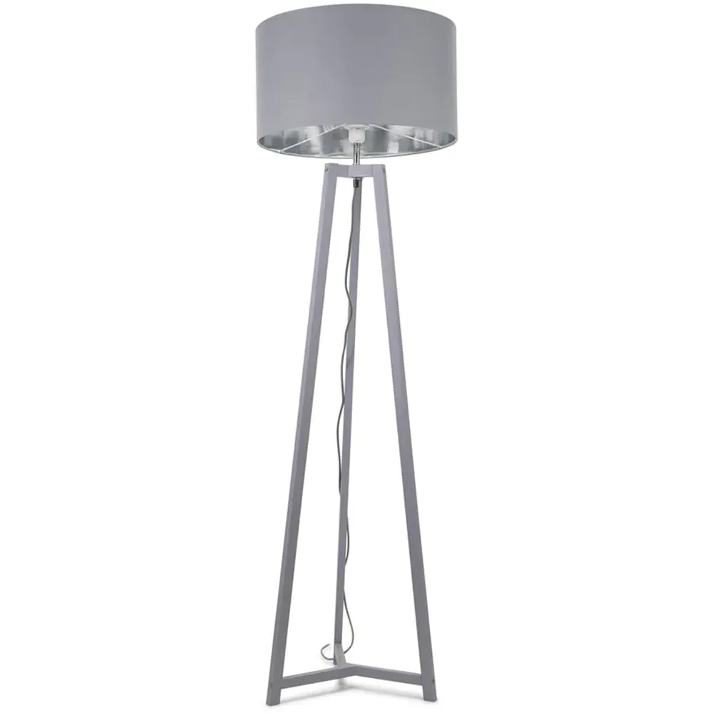Lottie Tripod Floor Lamp with Drum Shade - Grey, Wood