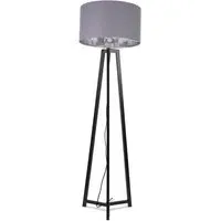 Lottie Tripod Floor Lamp with Grey Chrome Drum Shade - Black, Wood