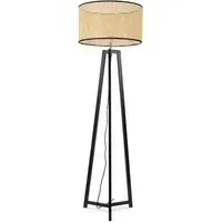 Lottie Tripod Floor Lamp with Natural Cane Drum Shade - Black, Wood