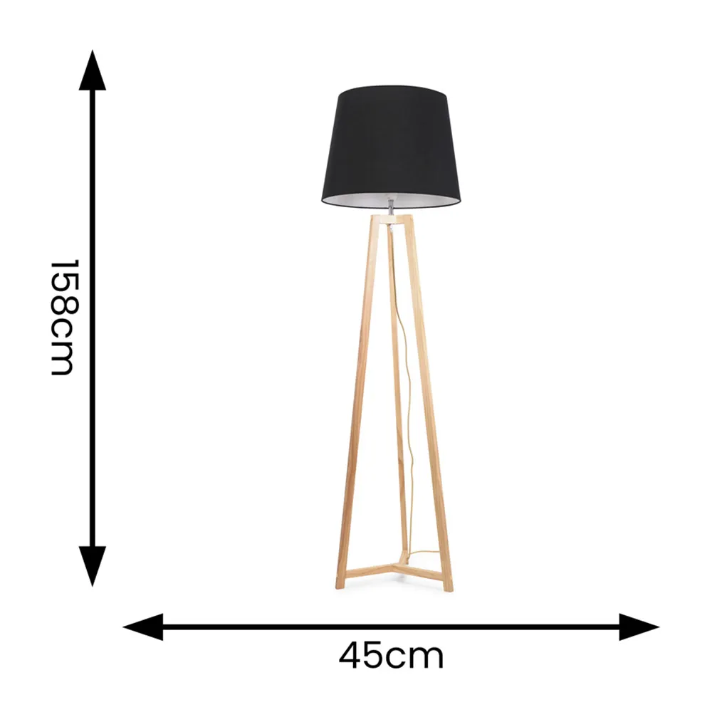 Lottie Tripod Floor Lamp with Tapered Shade - Black, Wood