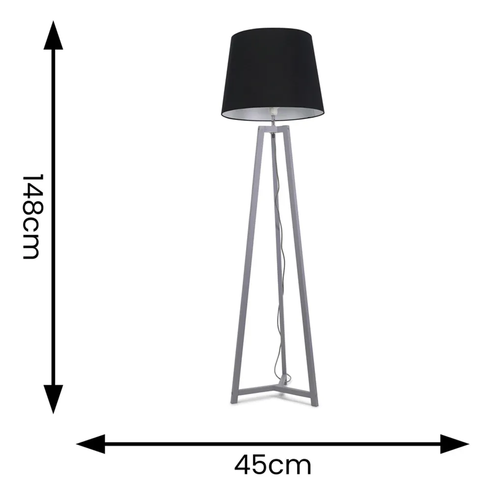 Lottie Tripod Floor Lamp with Tapered Shade - Black, Wood