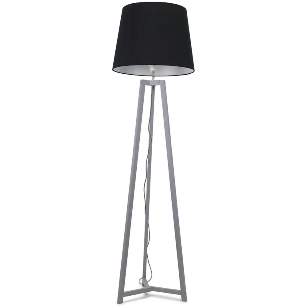 Lottie Tripod Floor Lamp with Tapered Shade - Black, Wood