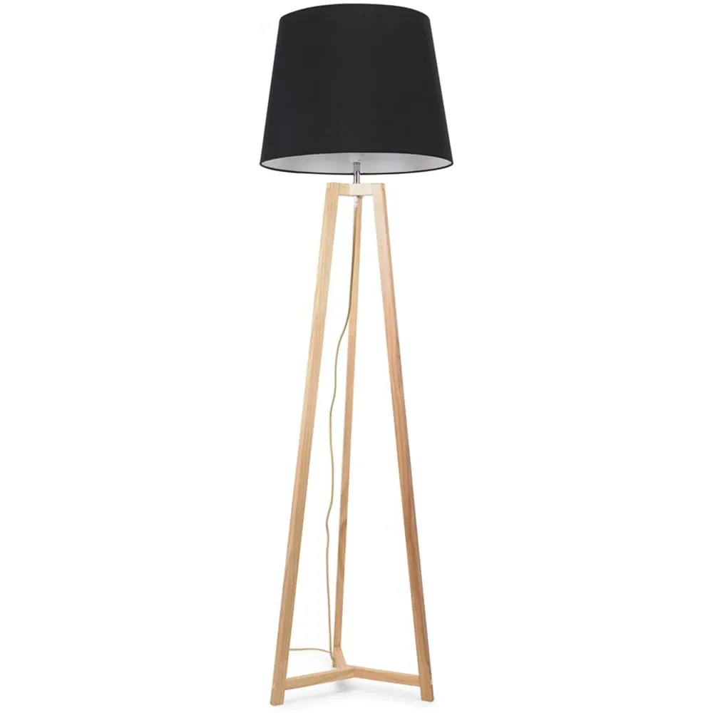Lottie Tripod Floor Lamp with Tapered Shade - Black, Wood image