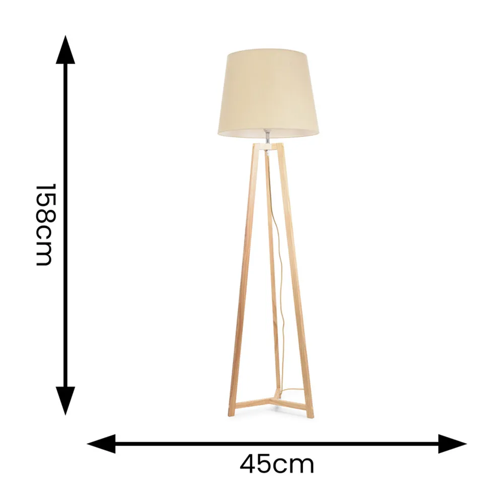 Lottie Tripod Floor Lamp with Tapered Shade - Cream, Wood