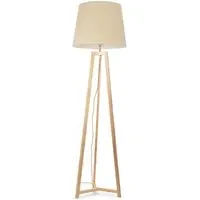 Lottie Tripod Floor Lamp with Tapered Shade - Cream, Wood