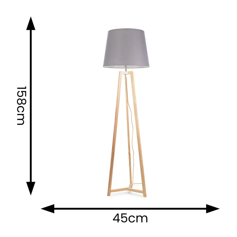 Lottie Tripod Floor Lamp with Tapered Shade - Cream, Wood