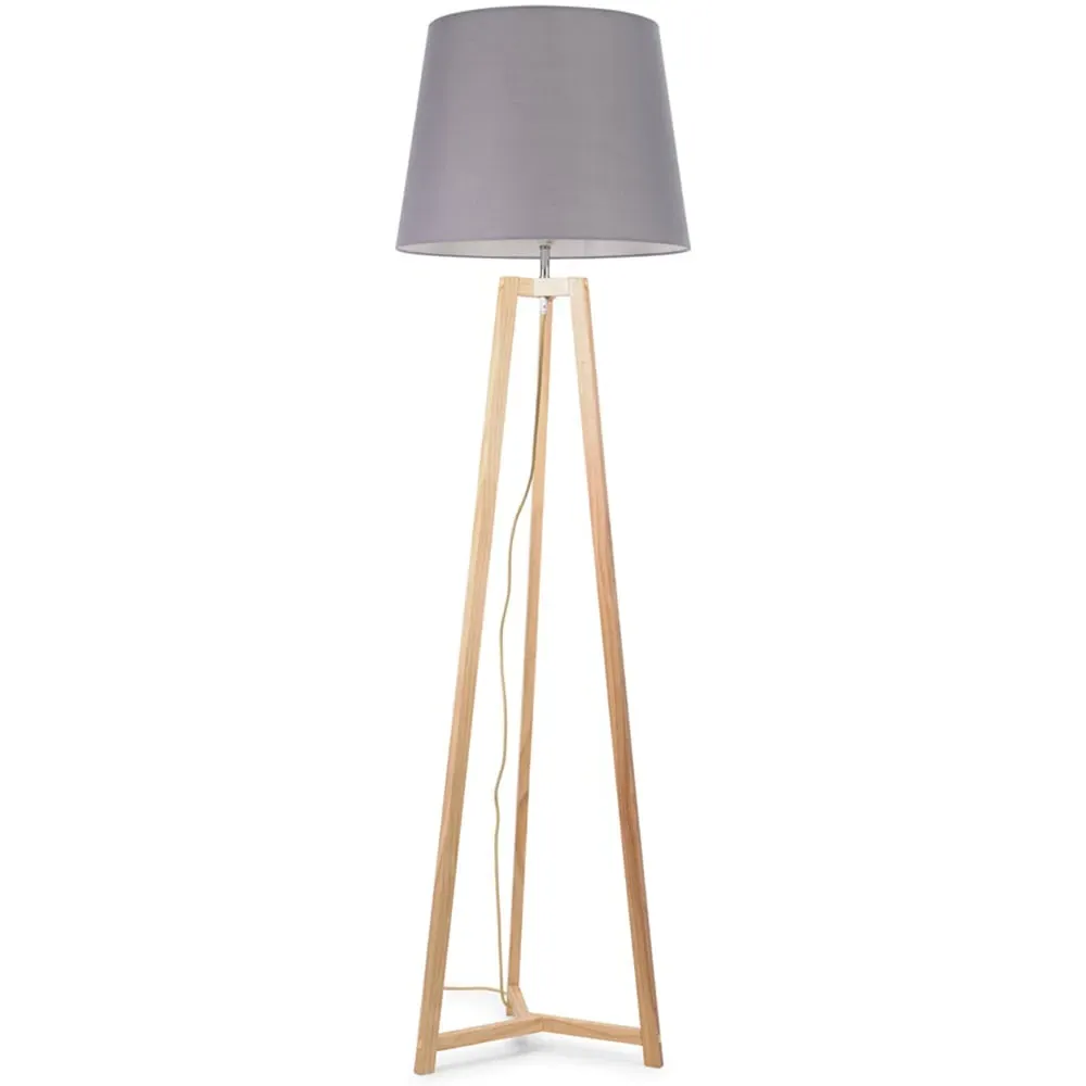 Lottie Tripod Floor Lamp with Tapered Shade - Cream, Wood image