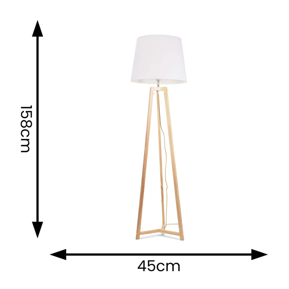 Lottie Tripod Floor Lamp with Tapered Shade - Cream, Wood