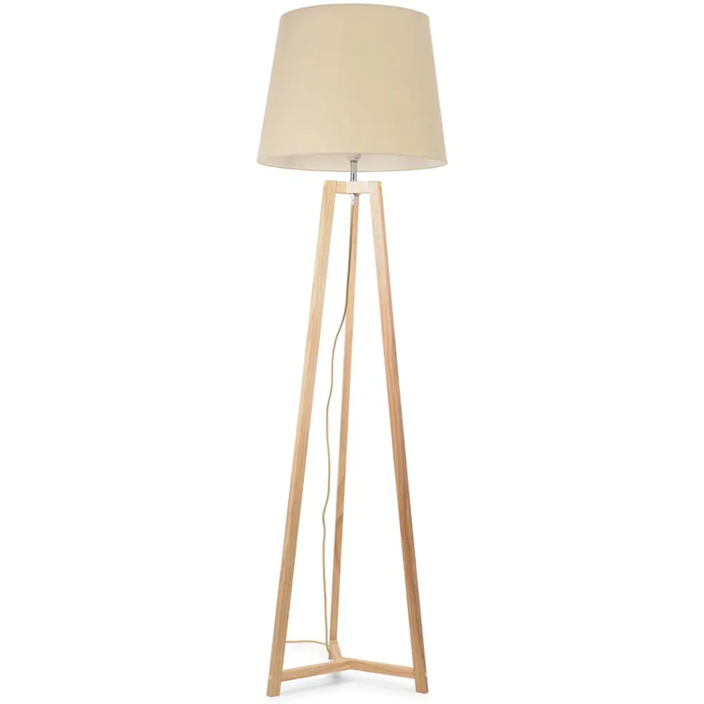 Lottie Tripod Floor Lamp with Tapered Shade - Cream, Wood image