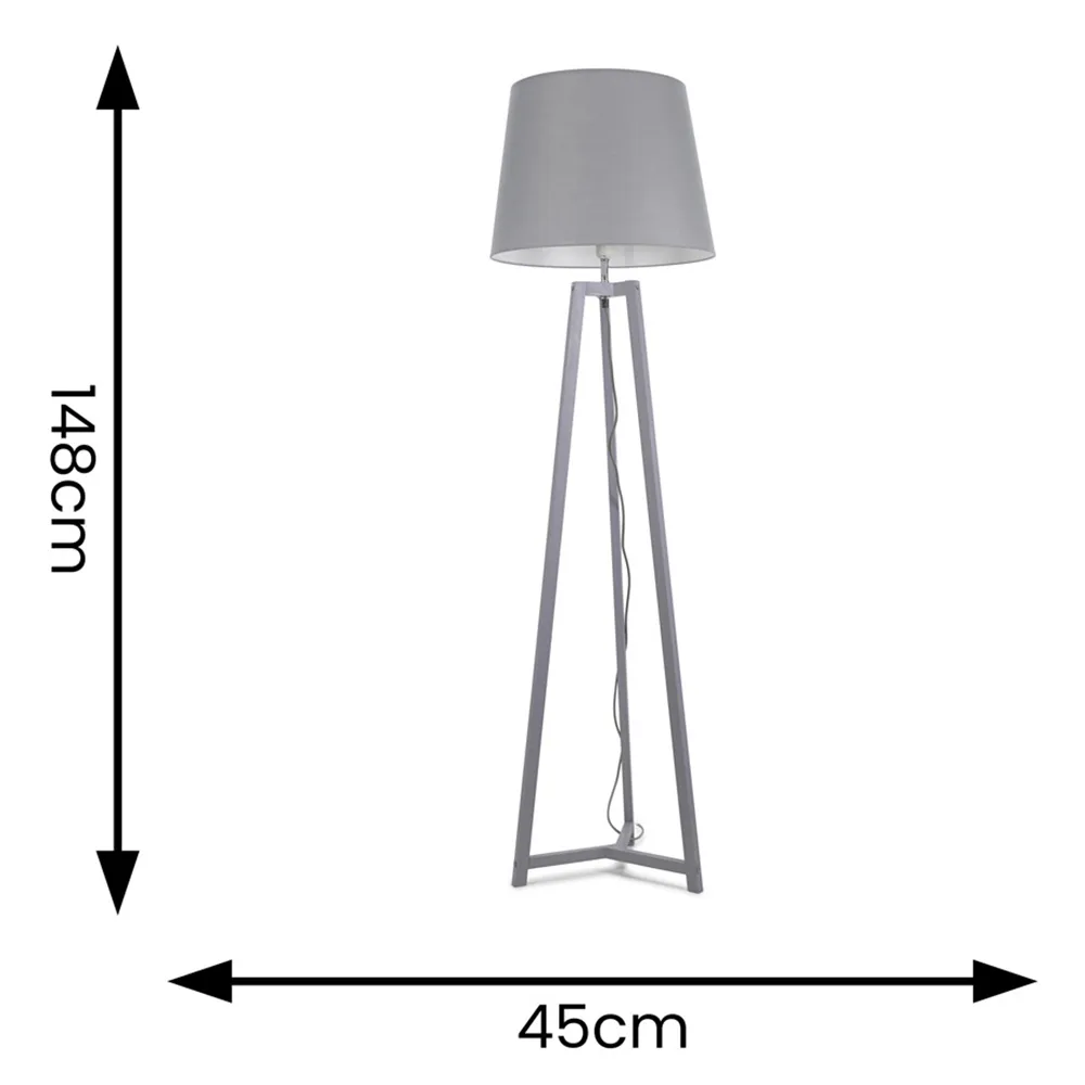 Lottie Tripod Floor Lamp with Tapered Shade - Grey, Wood