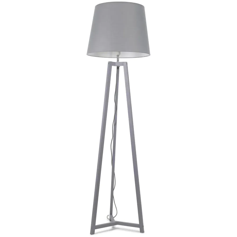 Lottie Tripod Floor Lamp with Tapered Shade - Grey, Wood