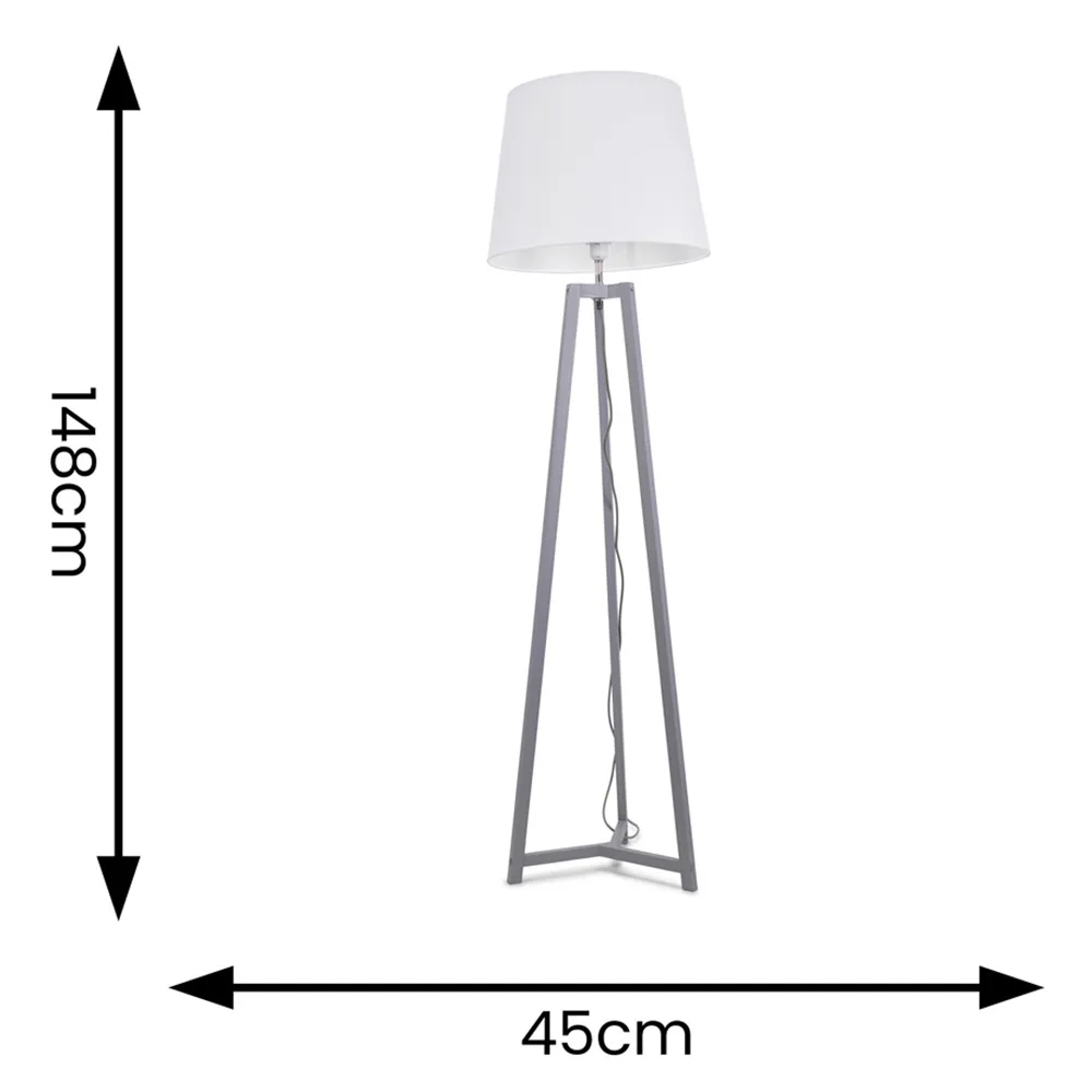 Lottie Tripod Floor Lamp with Tapered Shade - Grey, Wood