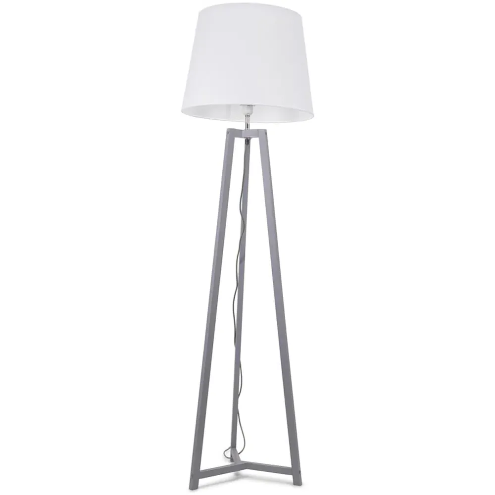 Lottie Tripod Floor Lamp with Tapered Shade - Grey, Wood