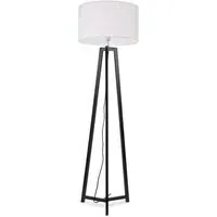 Lottie Tripod Floor Lamp with White Fabric Drum Shade - Black, Wood