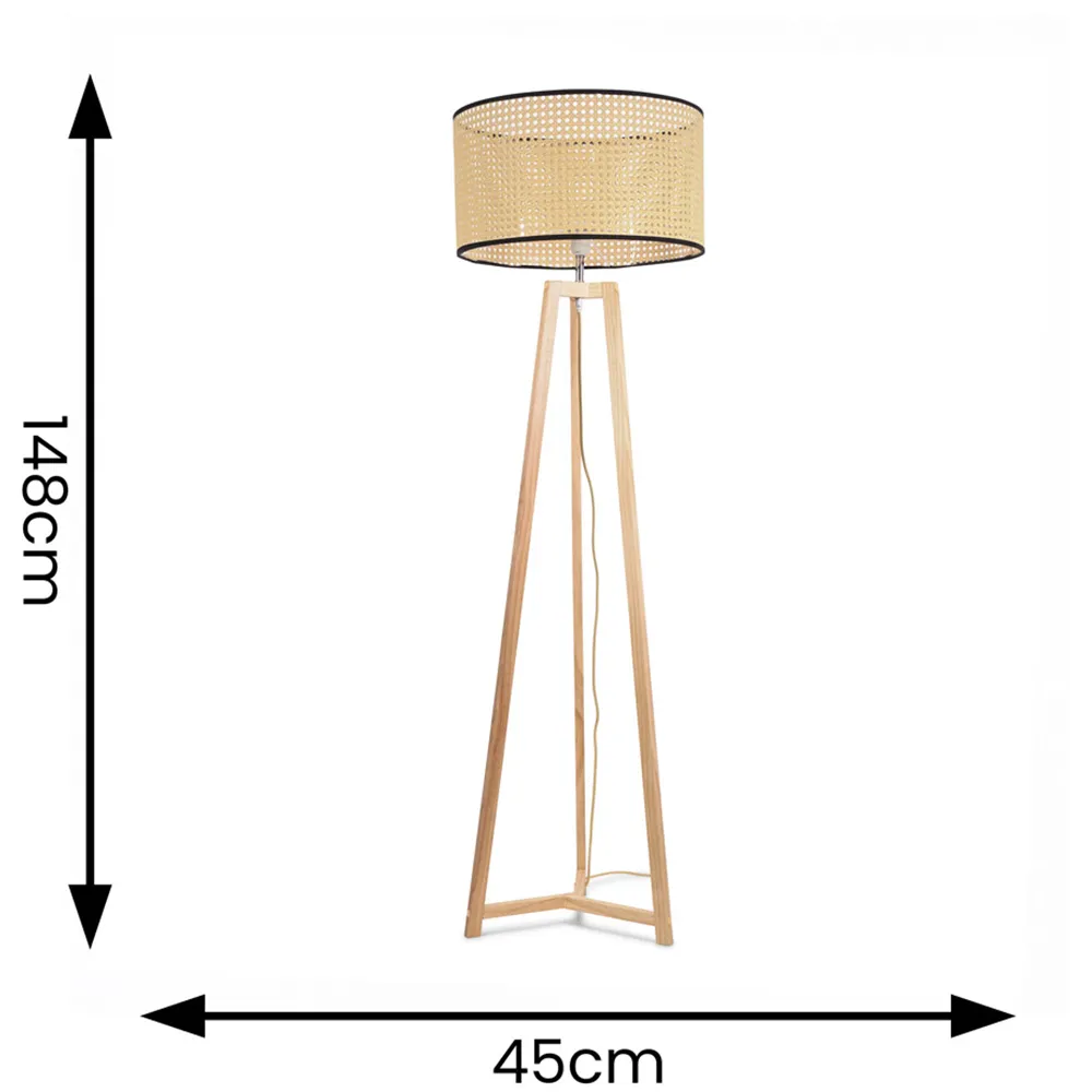 Lottie Tripod Floor Lamp with Wicker Shade - Cream, Wood
