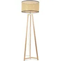 Lottie Tripod Floor Lamp with Wicker Shade - Cream, Wood