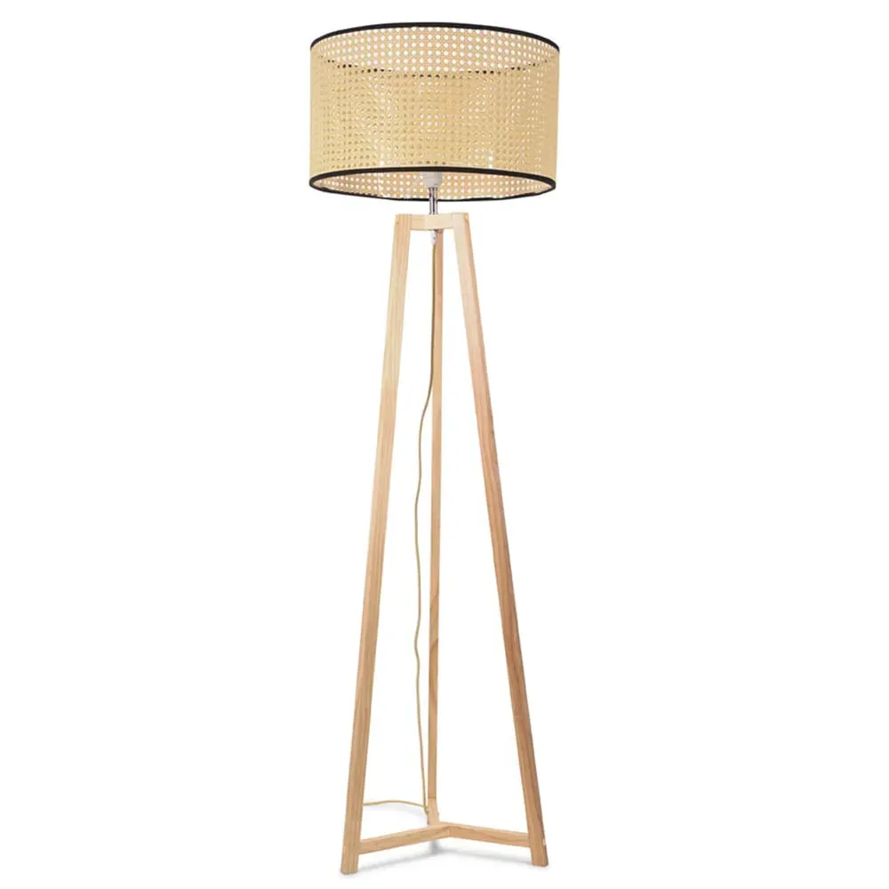Lottie Tripod Floor Lamp with Wicker Shade - Cream, Wood