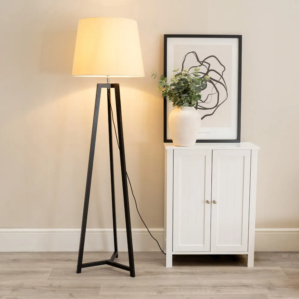 Lottie Tripod LED Floor Lamp - Beige, Fabric