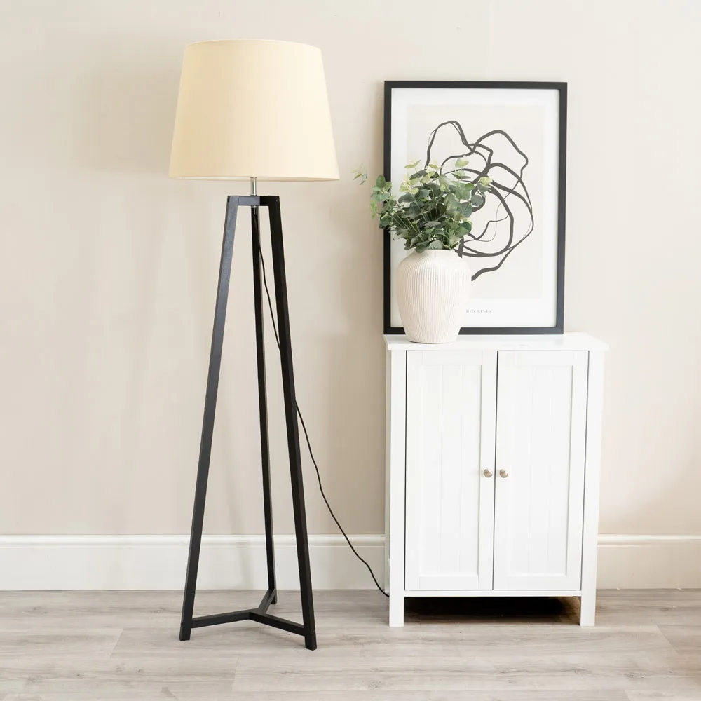 Lottie Tripod LED Floor Lamp - Beige, Fabric