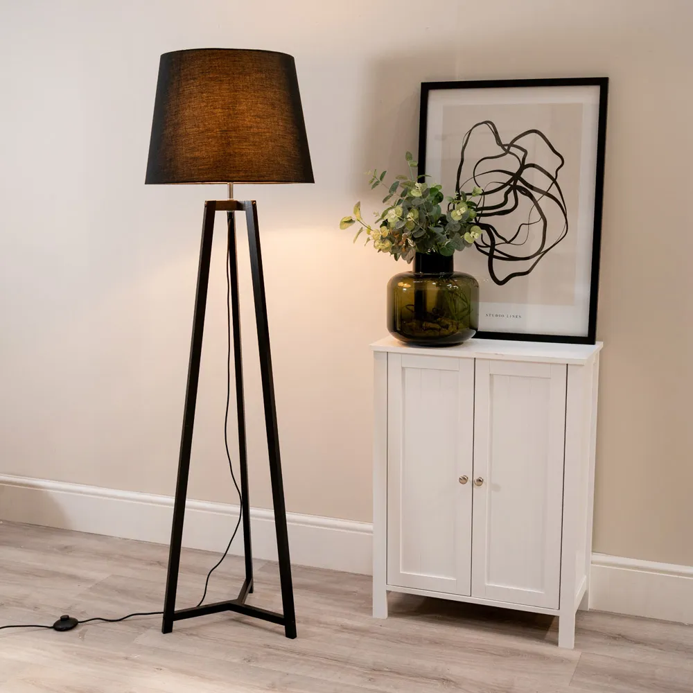 Lottie Tripod LED Floor Lamp - Black, Wood