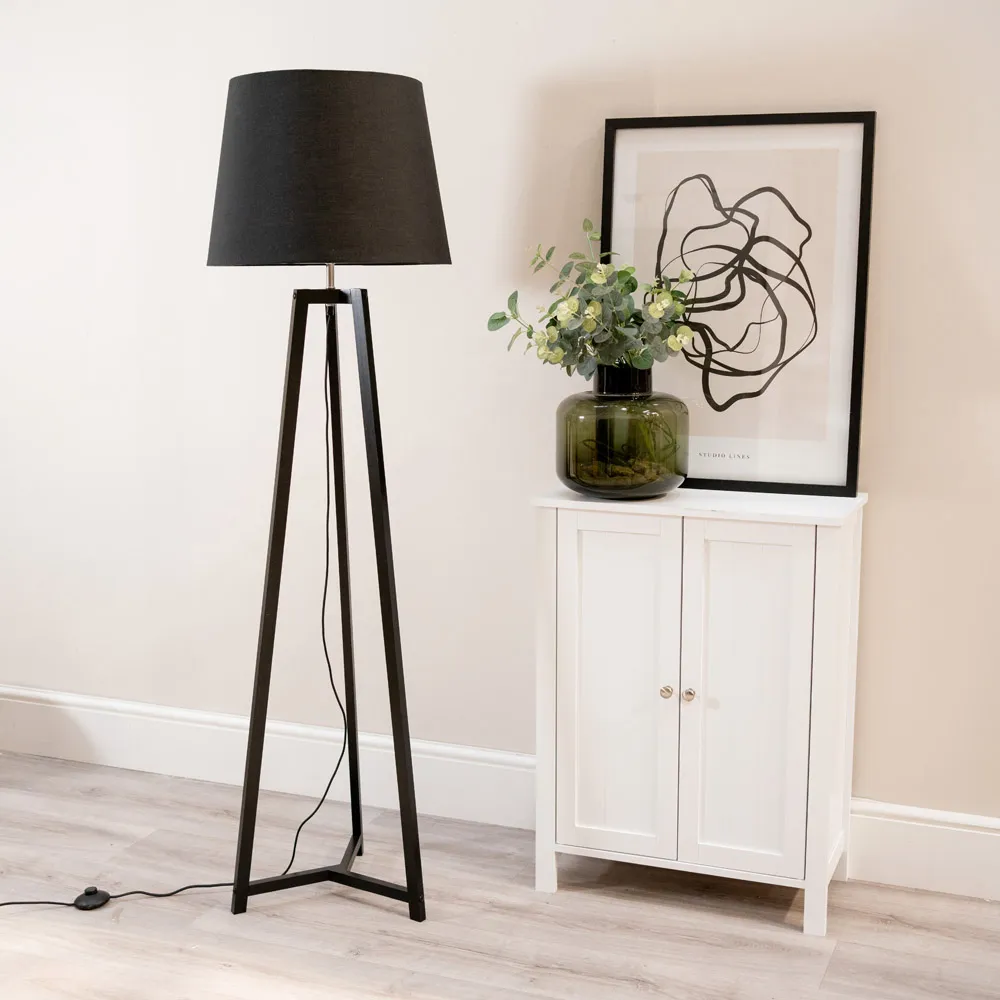 Lottie Tripod LED Floor Lamp - Black, Wood