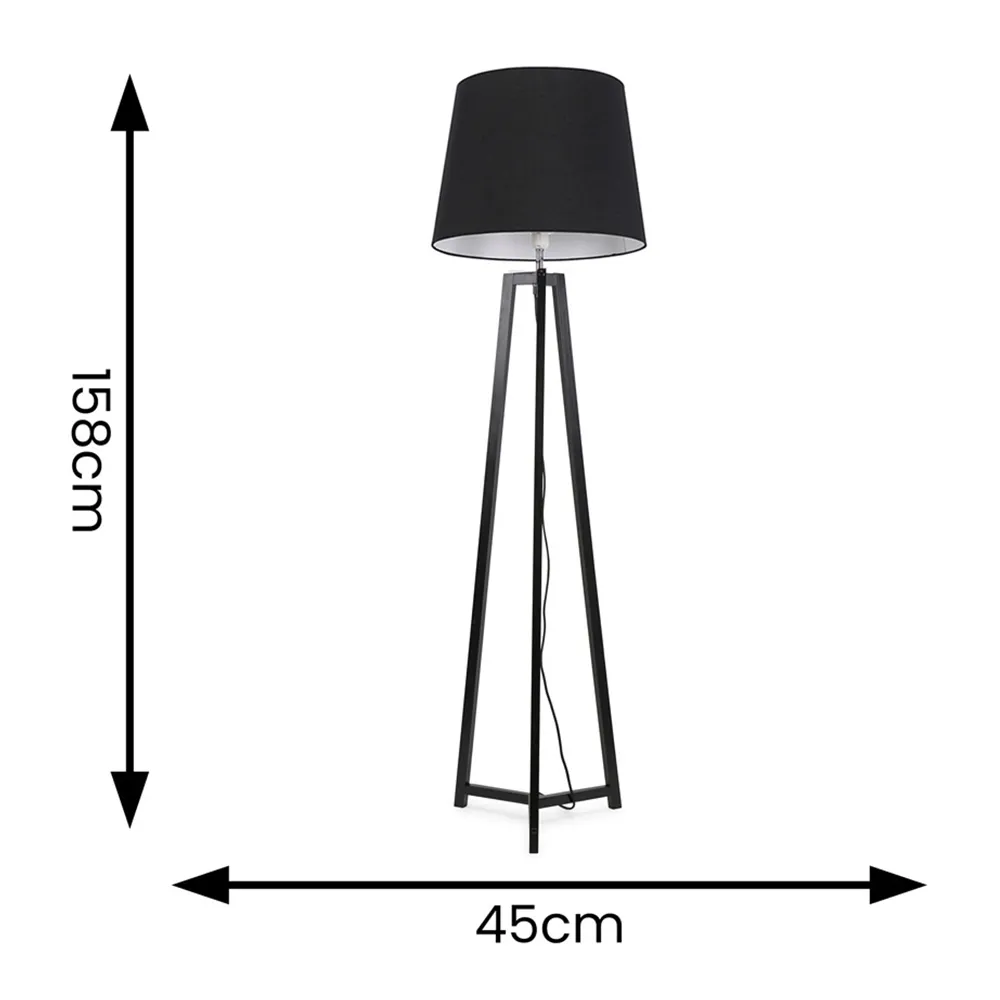 Lottie Tripod LED Floor Lamp - Black, Wood