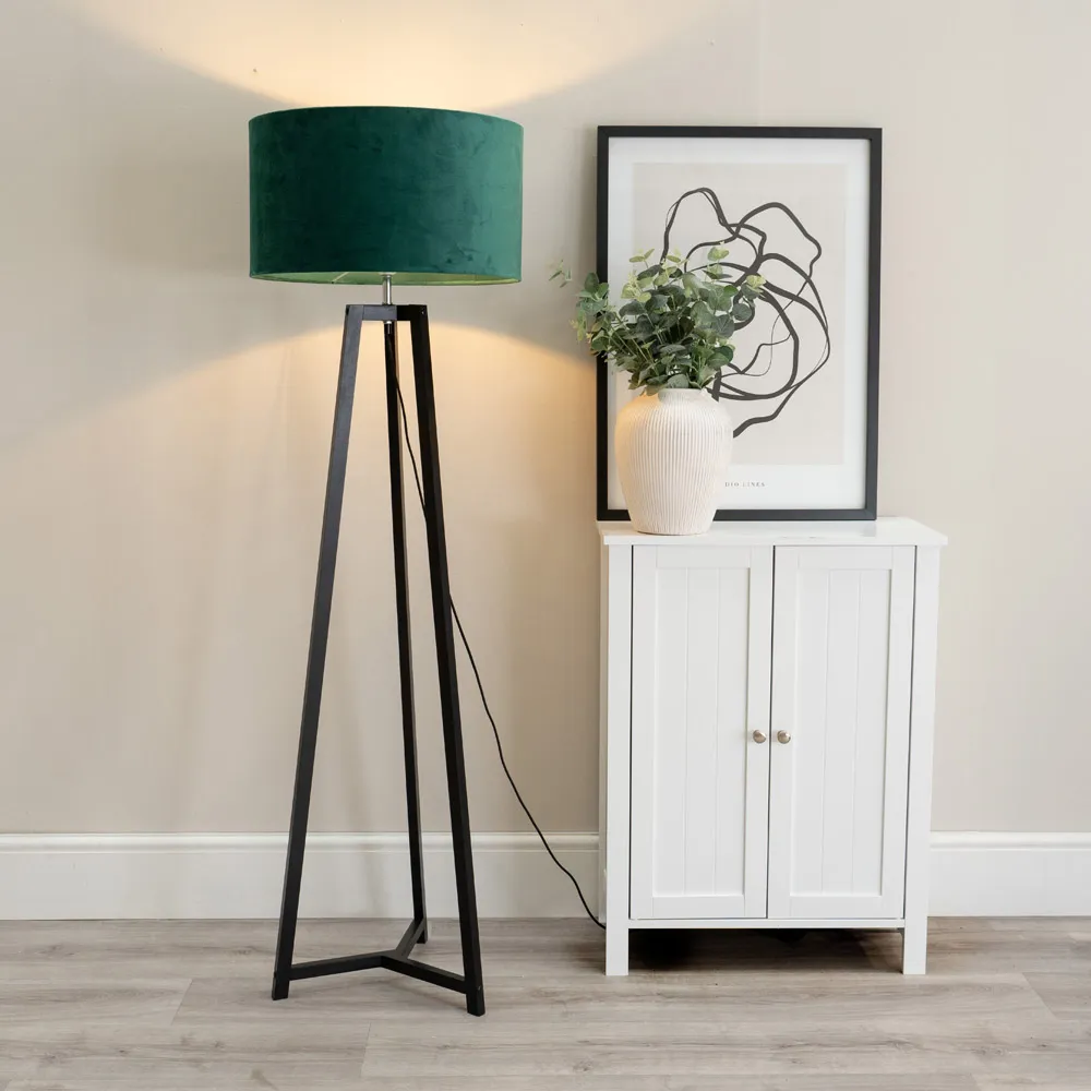 Lottie Tripod LED Floor Lamp - Forest Green, Velvet
