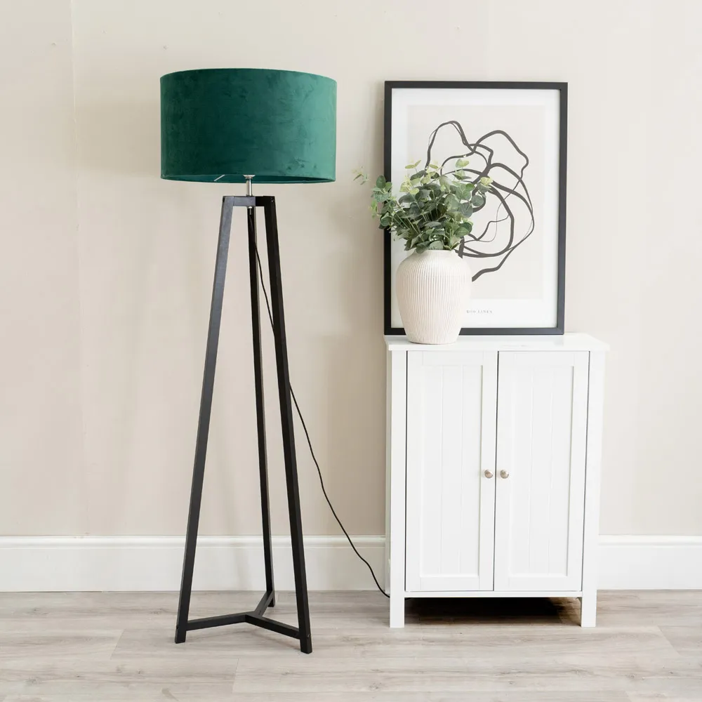 Lottie Tripod LED Floor Lamp - Forest Green, Velvet