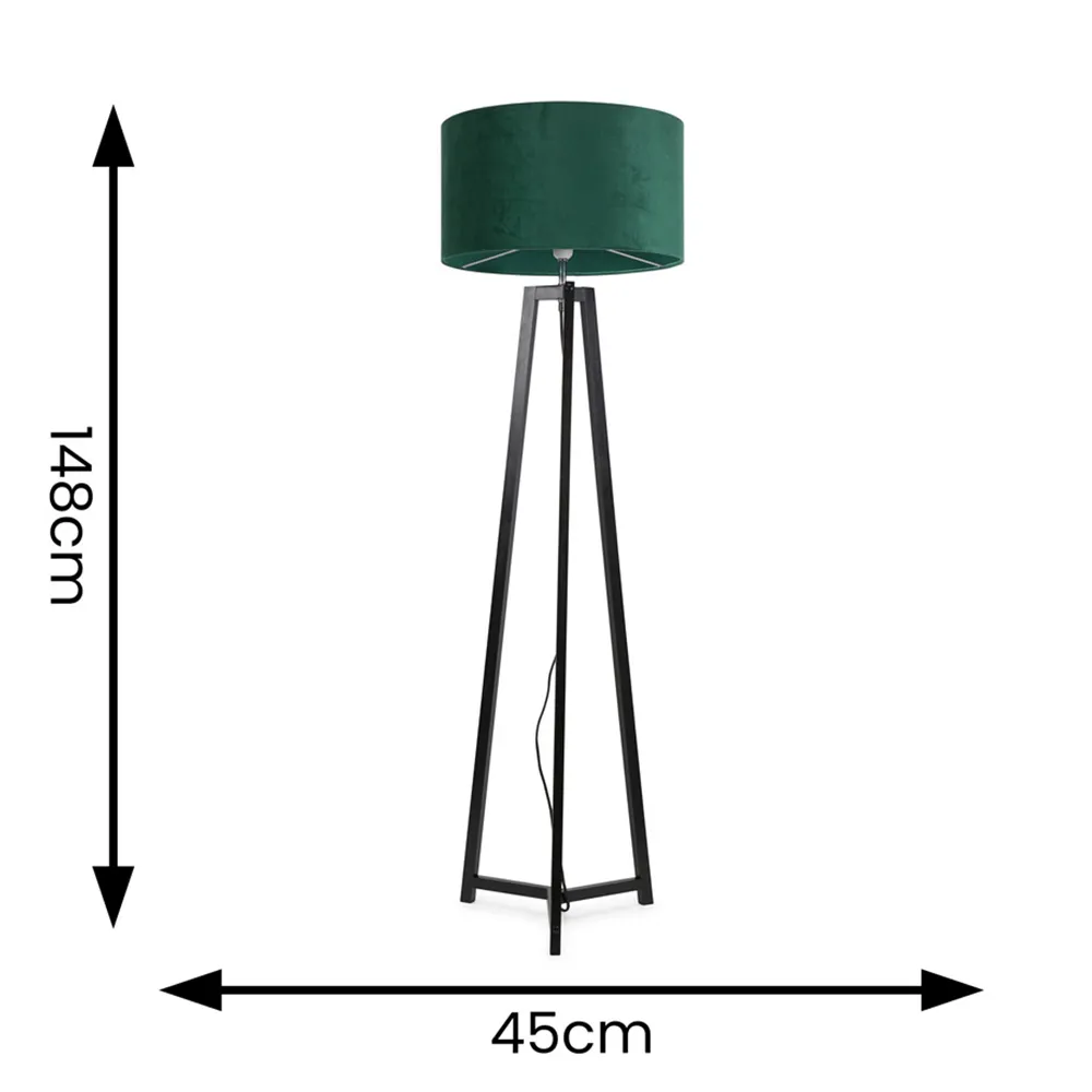 Lottie Tripod LED Floor Lamp - Forest Green, Velvet