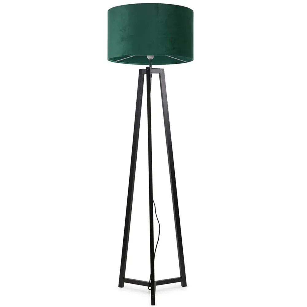 Lottie Tripod LED Floor Lamp - Forest Green, Velvet