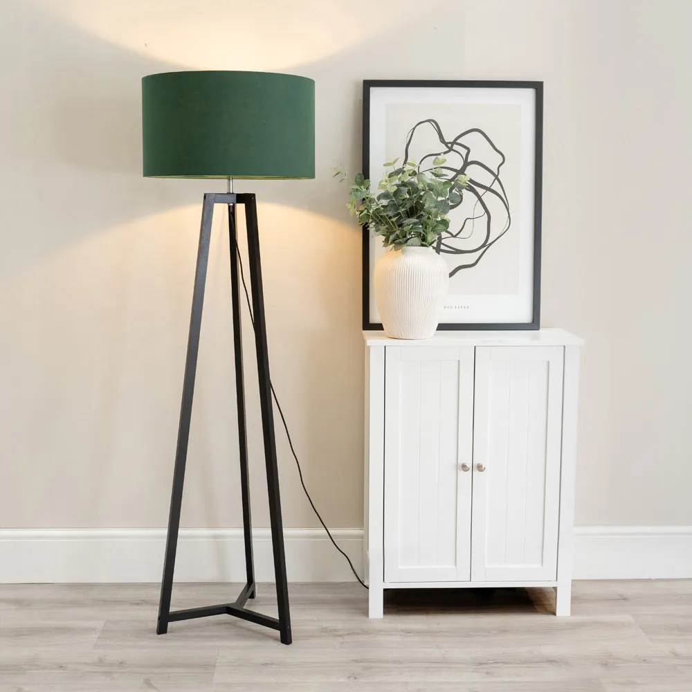 Lottie Tripod LED Floor Lamp - Green, Fabric
