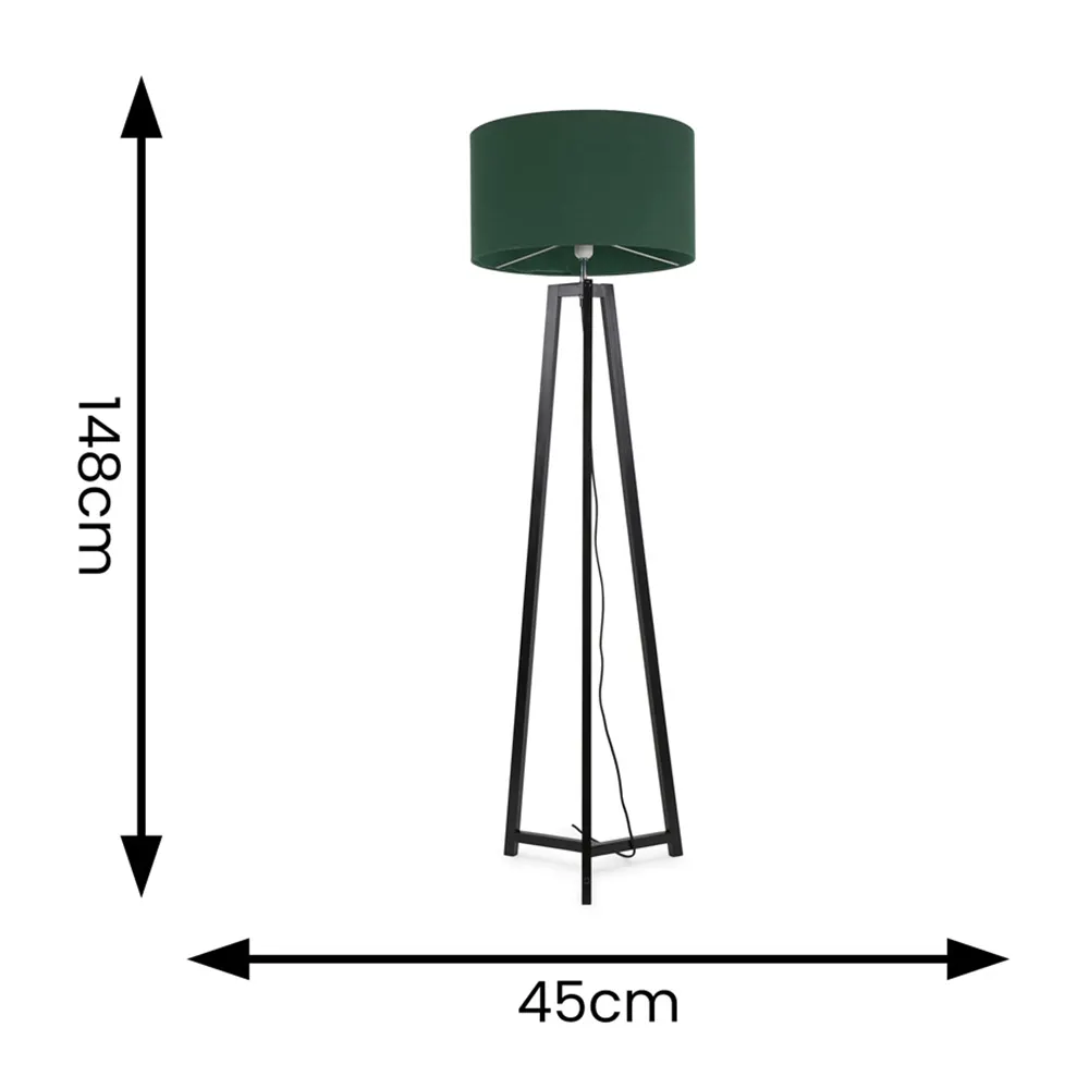 Lottie Tripod LED Floor Lamp - Green, Fabric