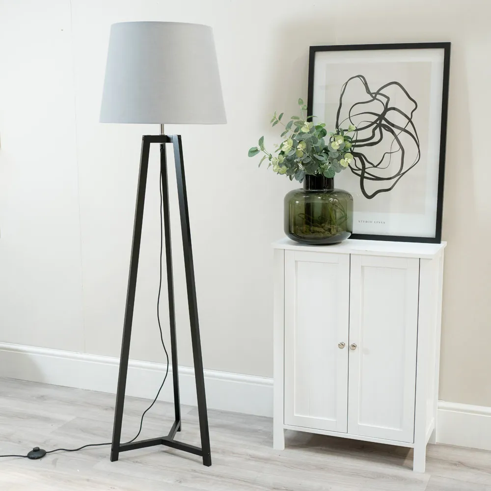 Lottie Tripod LED Floor Lamp - Grey, Fabric