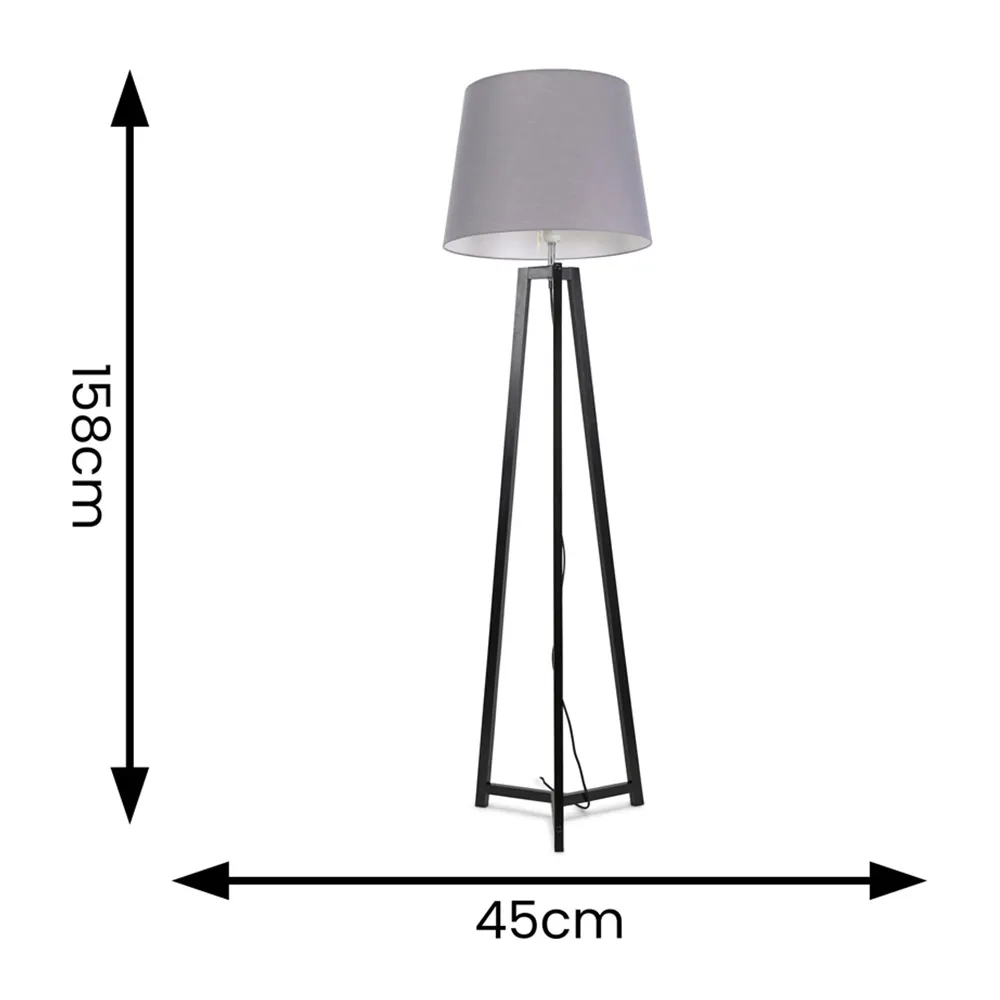 Lottie Tripod LED Floor Lamp - Grey, Fabric