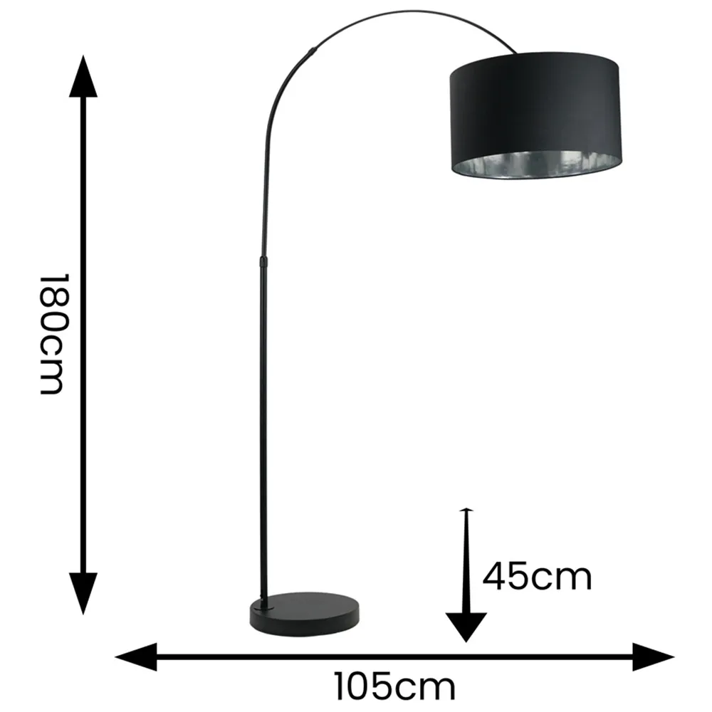 Louis Arched LED Floor Lamp - Black, Chrome